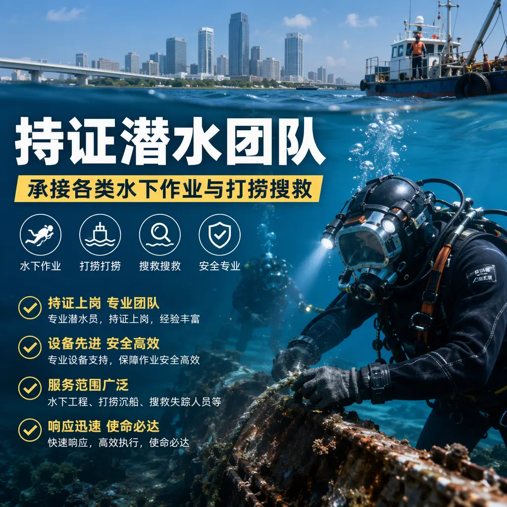 持证潜水团队,承接各类水下作业与打捞搜救惠阳