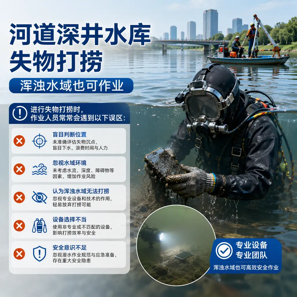 河道深井水库失物打捞,浑浊水域也可作业惠阳