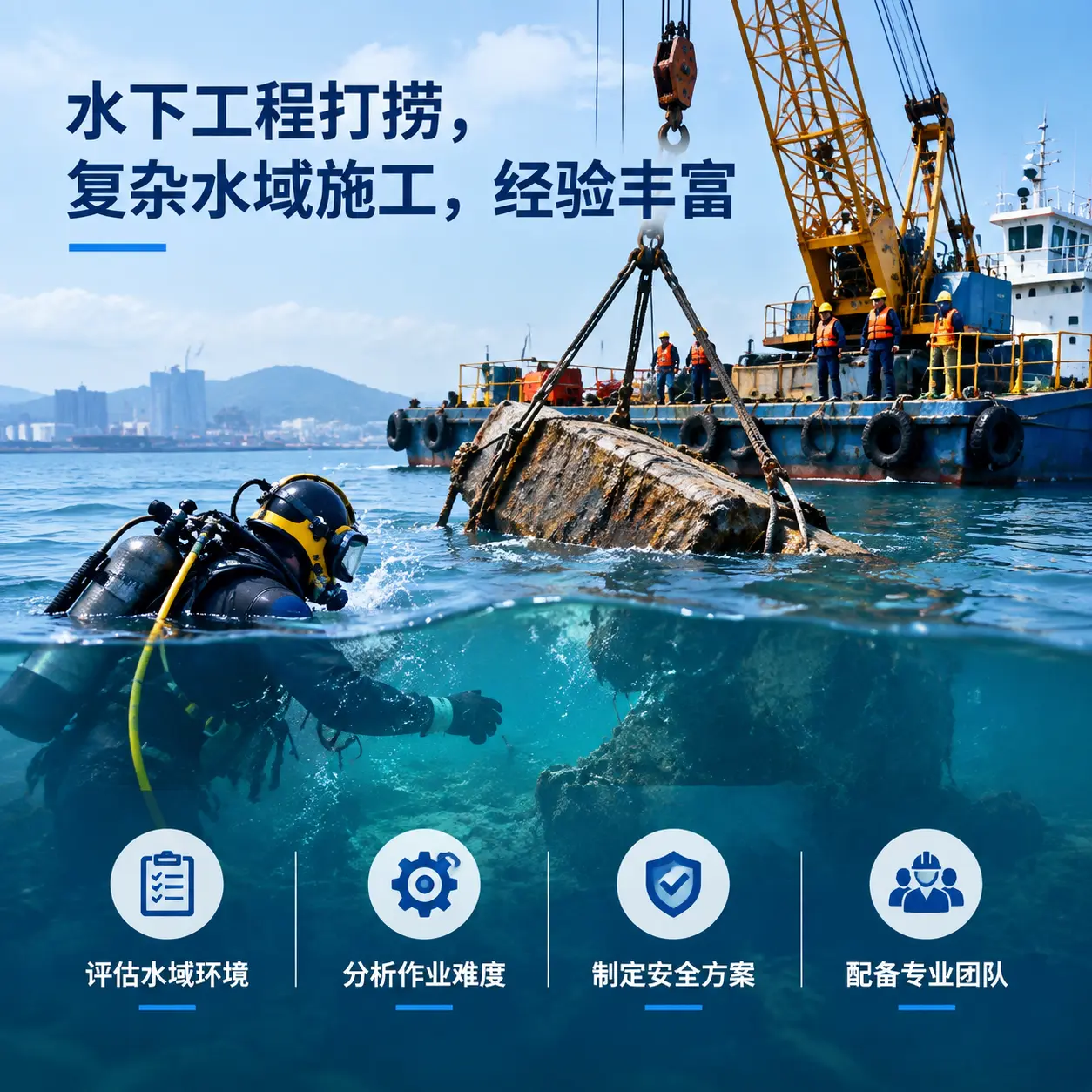 水下工程打捞,复杂水域施工,经验丰富惠阳